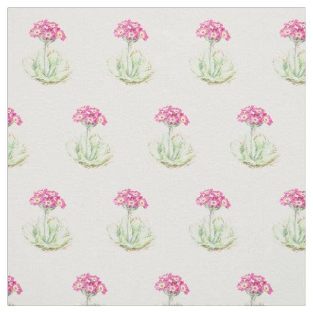 Primrose watercolor botanical art printed fabric (Swatch)
