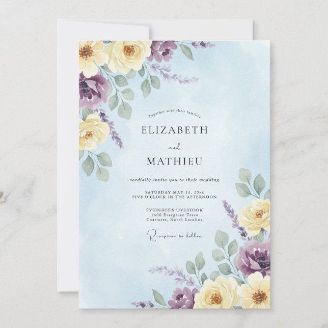 Primrose Yellow Watercolor Wedding Invitation (Front)
