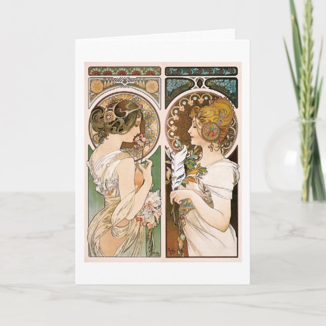 Primroses and Feather, Mucha Card (Front)