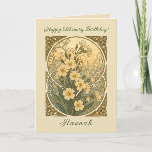 Primroses February Birthday Flowers Art Nouveau St Card