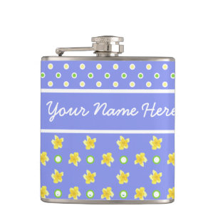 Primroses Hip Flask: Personalise: Polka Dots, Blue Flask