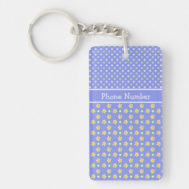 Primroses Keychain to Personalise Polka Dots, Blue (Front)