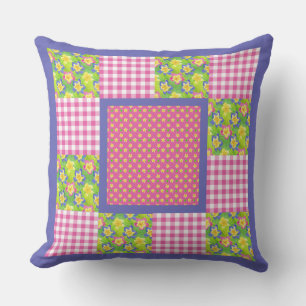 Primroses, Polka Dots and Gingham Cushion