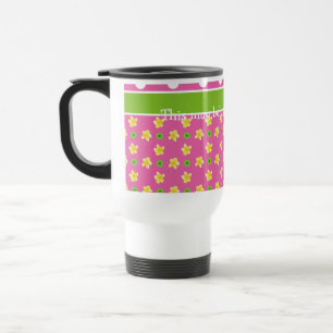 Primroses Travel Mug: Personalise Pink Polka Dots Mug