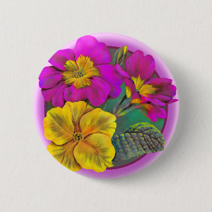 Primula fine art button/badge 6 cm round badge