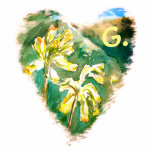 Primula Heart  Pin with a monogram Photo Sculpture Badge<br><div class="desc">A heart-shaped ornament from my mixed media painting of a couple of wild yellow cowslip flowers in Long Eaton,  East Midlands,  UK. Add your letter.</div>