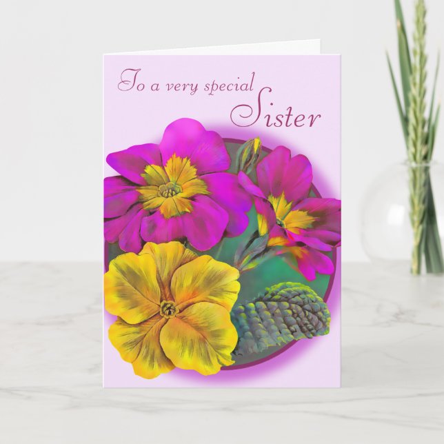 Primula sister floral birthday card (Front)
