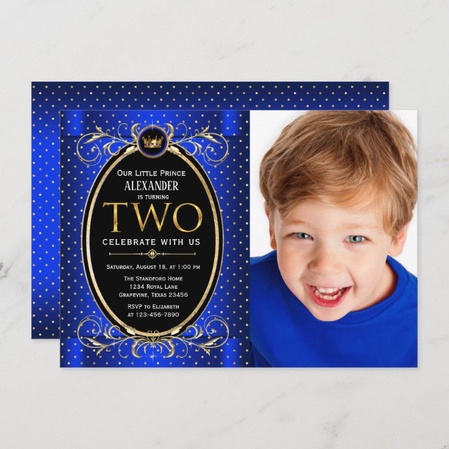 Prince 2nd Birthday Party Invitation (Front/Back)