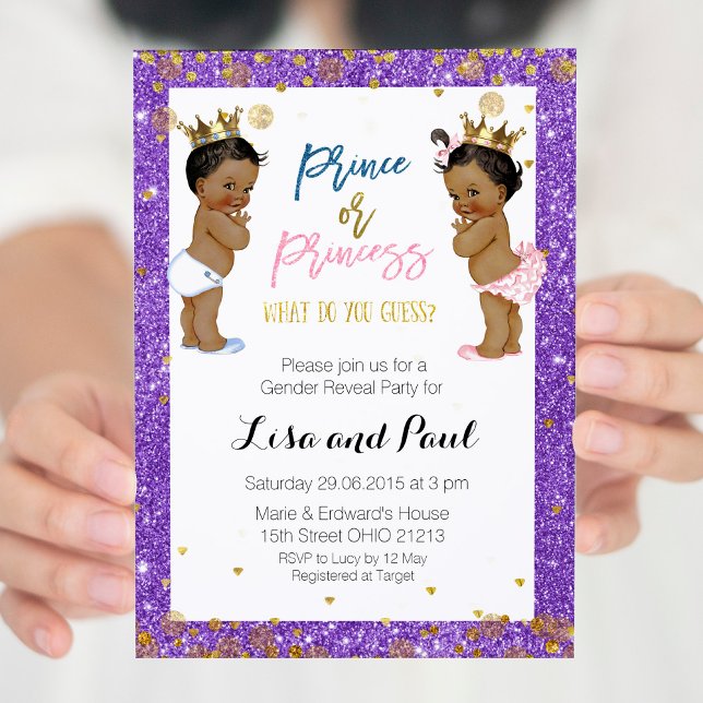 Prince and princess Gender Reveal invite Purple (Creator Uploaded)