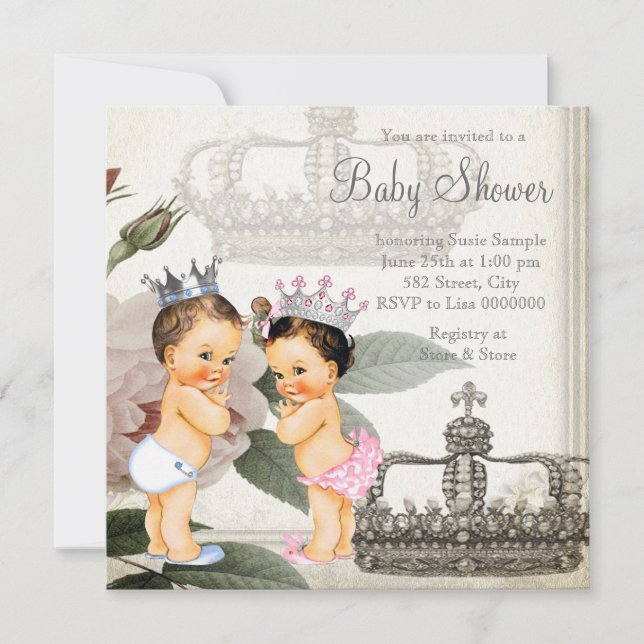 Prince and Princess Twin Baby Shower Invitation (Front)