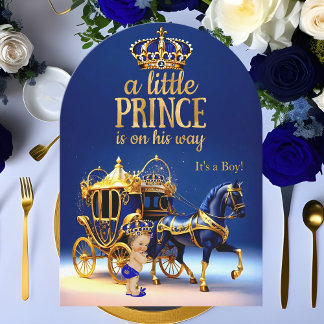 Prince Baby Shower Blue Gold Carriage Invitation