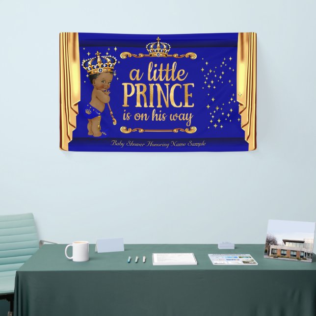 Prince Baby Shower Blue Gold Drapes Ethnic Banner (Tradeshow)