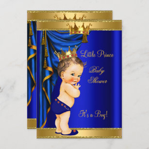 Prince Baby Shower Blue Gold Red Brunette Invitation