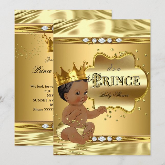 Prince Baby Shower Gold Foil Ethnic Baby Boy Invitation (Front/Back)