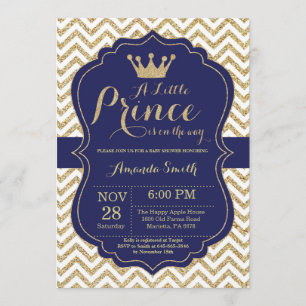 Prince Baby Shower Invitation Navy and Gold