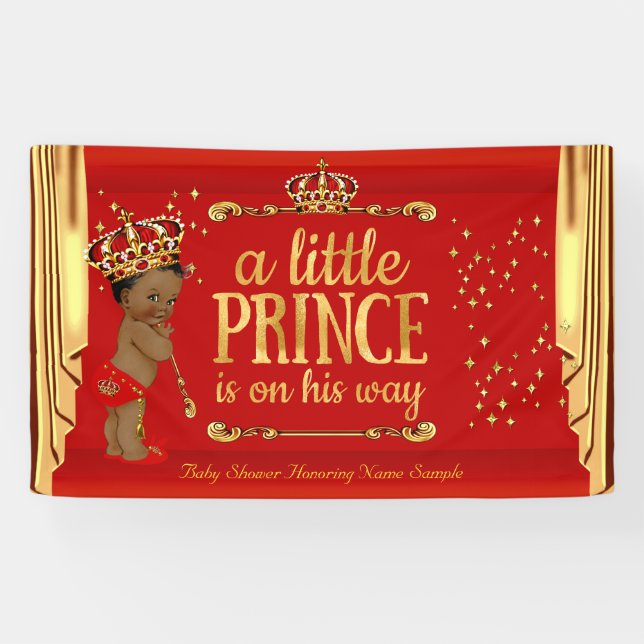 Prince Baby Shower Red Gold Drapes Ethnic Banner (Horizontal)