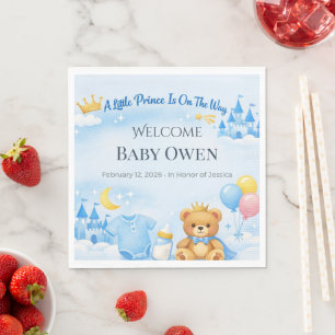 Prince Baby Shower Welcome Sign Boy Royal Theme Napkin