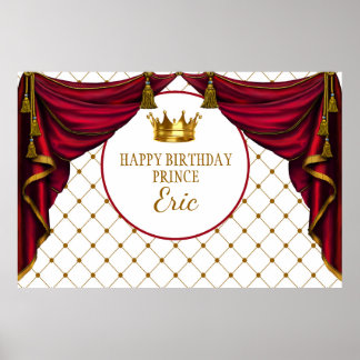 Prince Backdrop, Prince Party Red and Gold Poster