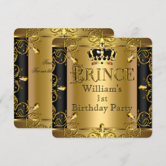 Prince Birthday Boy Man black Gold Crown Invitation