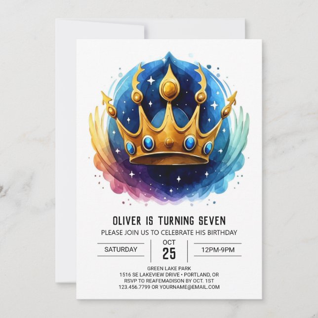 Prince Blue Digital Birthday Invitation (Front)