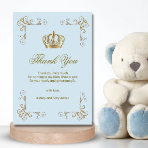 Prince Blue Gold Crown Boy Thank You Baby Shower Card