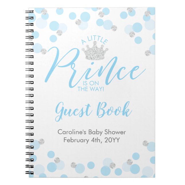 Prince Blue Silver Baby Shower Guest Book (Front)
