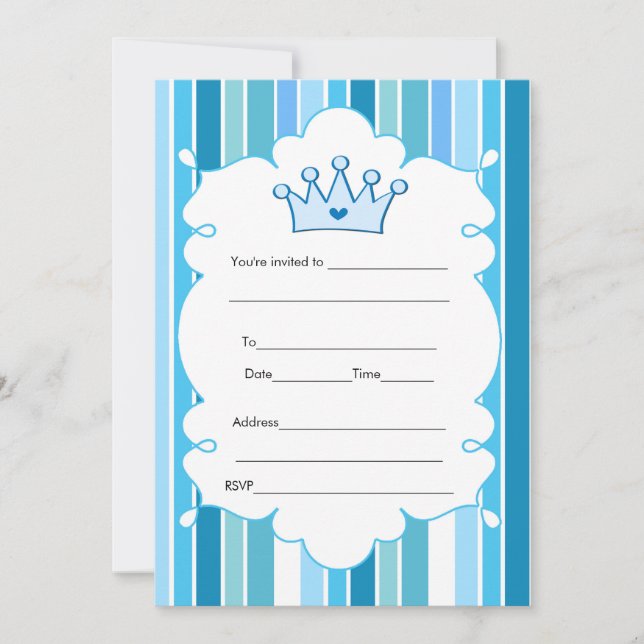 Prince Blue Stripes Invitation Fill In (Front)