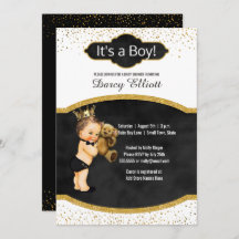 Prince Boy Baby Shower | Black Faux Gold Glitter