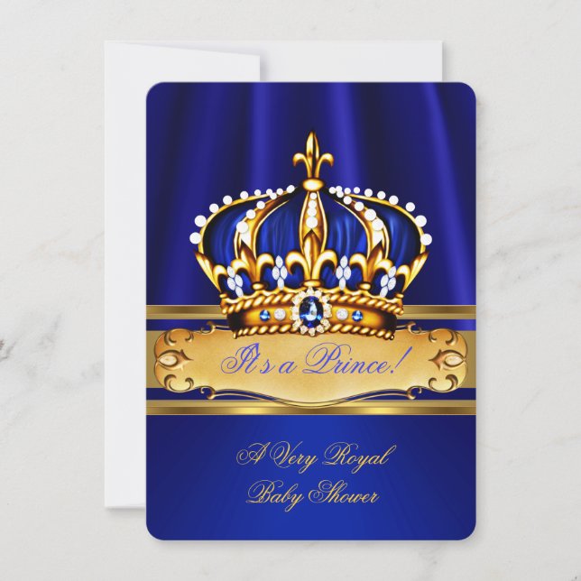 Prince Boy Baby Shower Royal Blue Gold Invitation (Front)