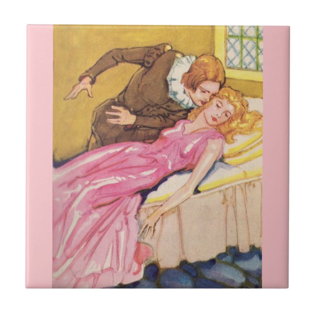 Prince Charming kissing Sleeping Beauty Tile (Front)