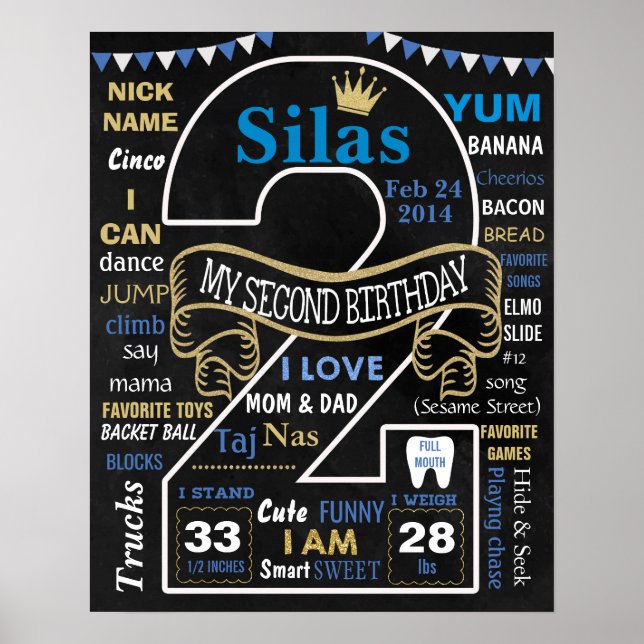 Prince crown 2nd birthday party chalkboard sign (Front)