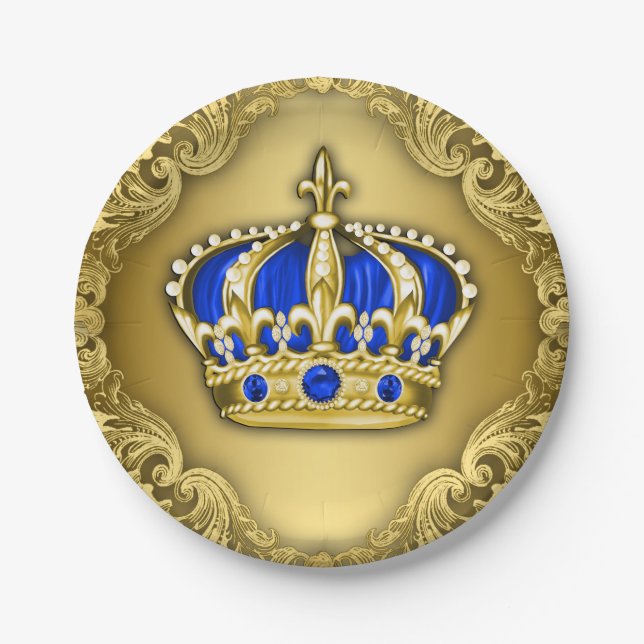 Prince Crown Royal Blue Prince Baby Shower Paper Plate (Front)