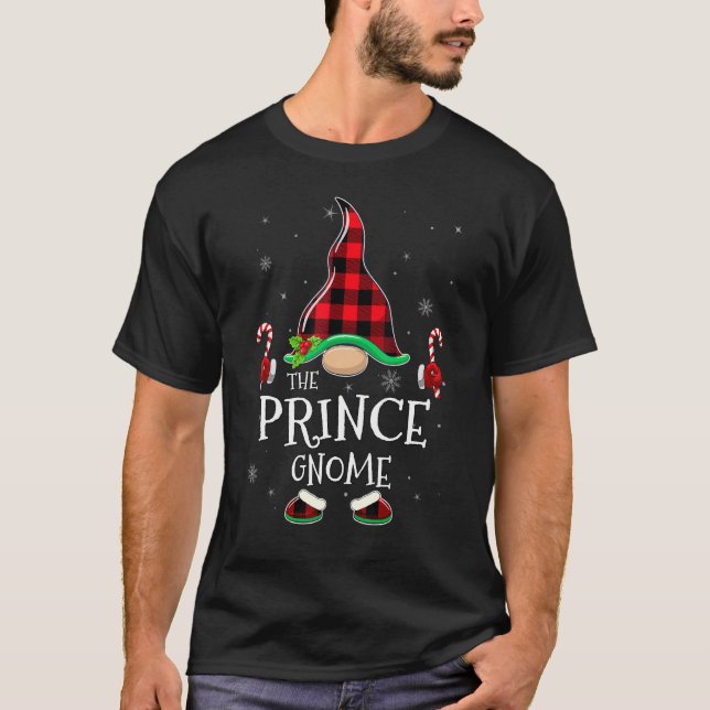Prince Gnome Buffalo Plaid Matching Family Christm T-Shirt (Front)