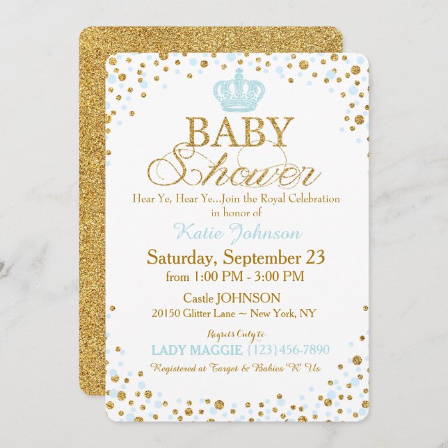 Prince Gold Glitter Sprinkle Baby Shower Invitation (Front/Back)