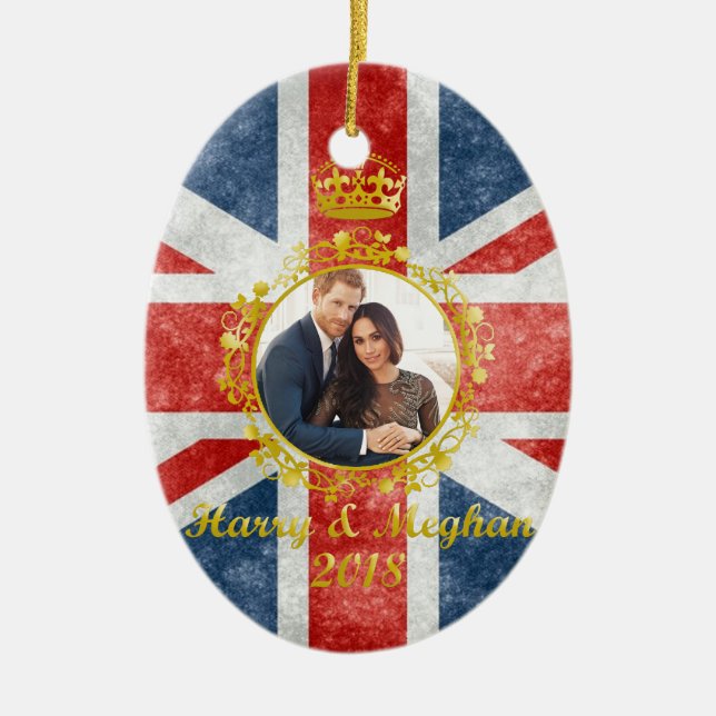Prince Harry and Meghan Markle Ceramic Tree Decoration (Front)