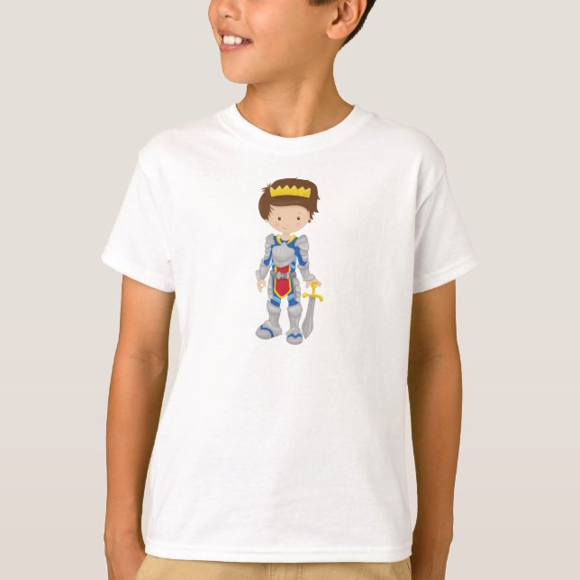 Prince, King, Knight, Crown, Sword, Brown Hair T-Shirt (Front)