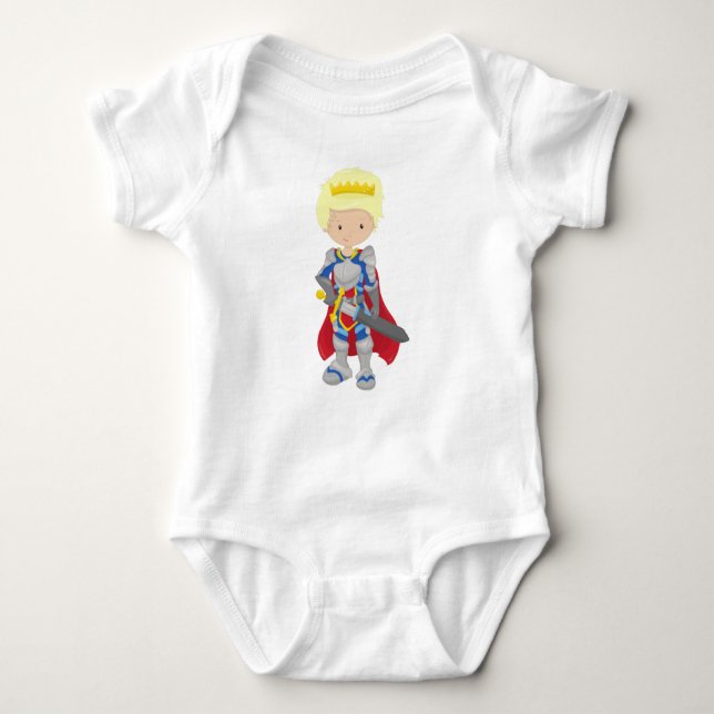 Prince, King, Knight, Sword, Crown, Blonde Hair Baby Bodysuit (Front)