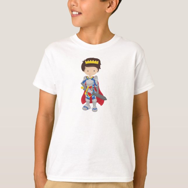Prince, King, Knight, Sword, Crown, Brown Hair T-Shirt (Front)