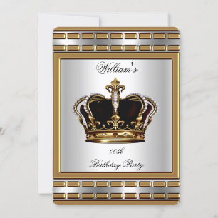 Prince King Royal Crown Gold Silver Birthday Party Invitation