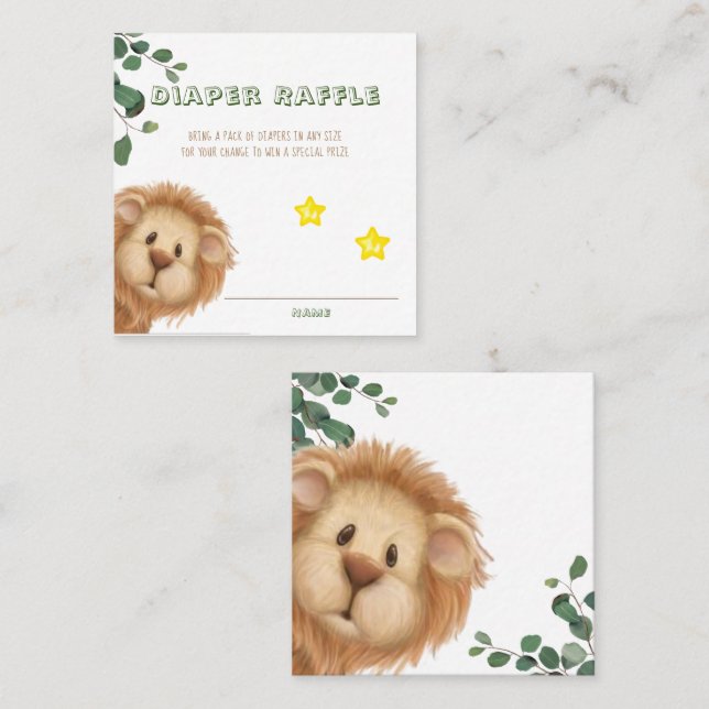 Prince Lion Golden Crown Diaper Raffle Baby Shower Square Business Card (Front/Back)