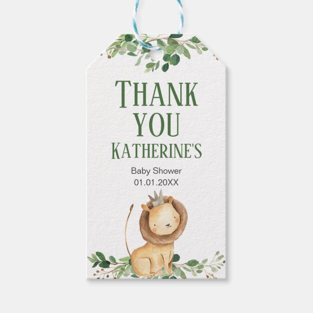 Prince Lion Greenery Floral Thank You Tag (Front)