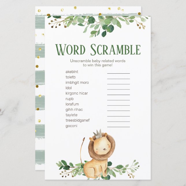 Prince Lion Greenery Floral Word Scramble (Front/Back)