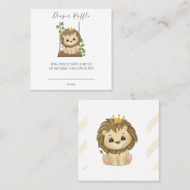 Prince Lion Swing Diaper Raffle Baby Shower Square Business Card (Front/Back)