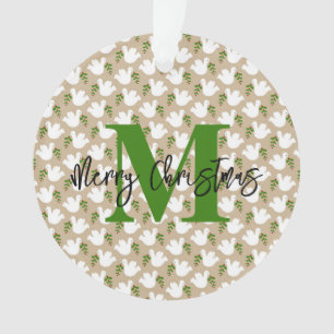 Prince of Peace Dove INITIAL Merry Christmas Ornament