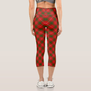 Prince of Rothesay tartan red green plaid Capri Leggings