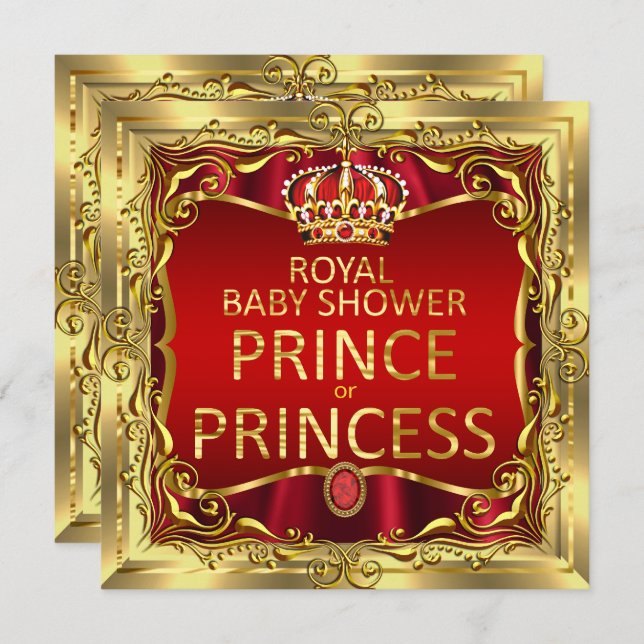 Prince or Princess Baby Shower Red Gold Invitation (Front/Back)