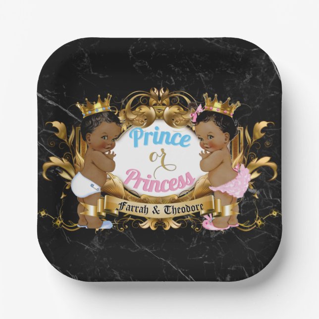 Prince Or Princess Blue & Pink Royal Gender Reveal Paper Plate (Front)