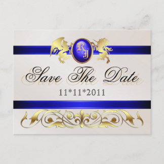 Prince & Princess Blue Save The Date Postcard
