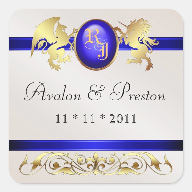 Prince & Princess Blue  Save The Date Sticker (Front)
