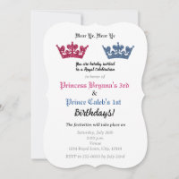 Prince & Princess Crowns Twins Party Invitation